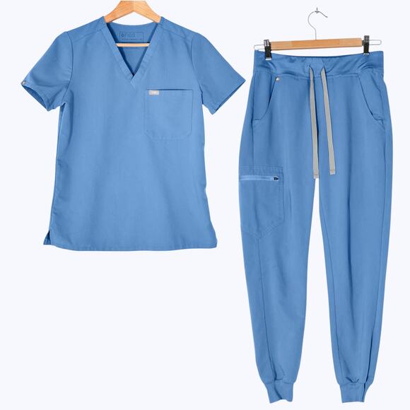 Figs Pants - Figs Scrubs Set Catarina Top Zamora Jogger Pants Womens XS Ceil Blue 2443 2436